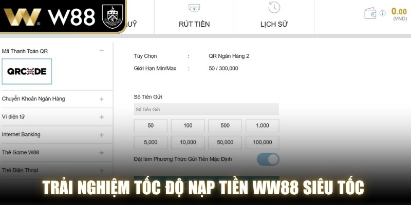 Trải nghiệm tốc độ nạp tiền WW88 siêu tốc chỉ trong vòng 3 phút xử lý